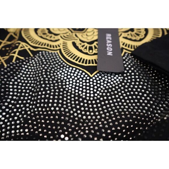 Reason Men's Sz L Black/Gold Studded Skull Short Sleeve T Shirt - Picture 4 of 7